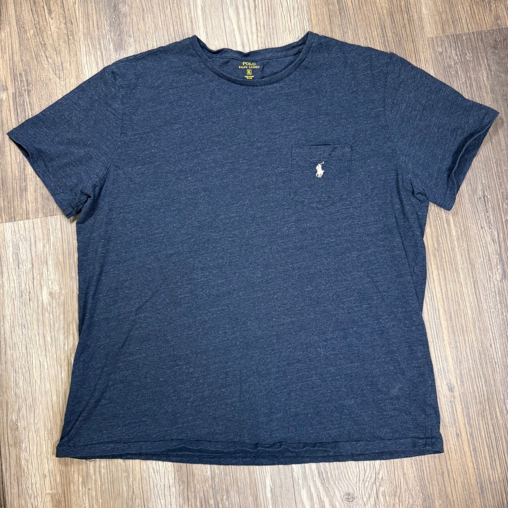 Polo Ralph Lauren Mens XL Navy Blue Heather Pocket T-Shirt Cotton Pony Logo